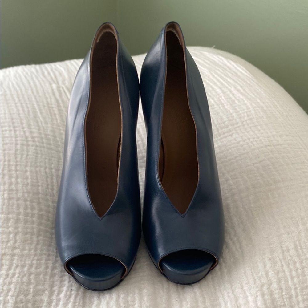 Hermes Blue Peep-Toe Heels